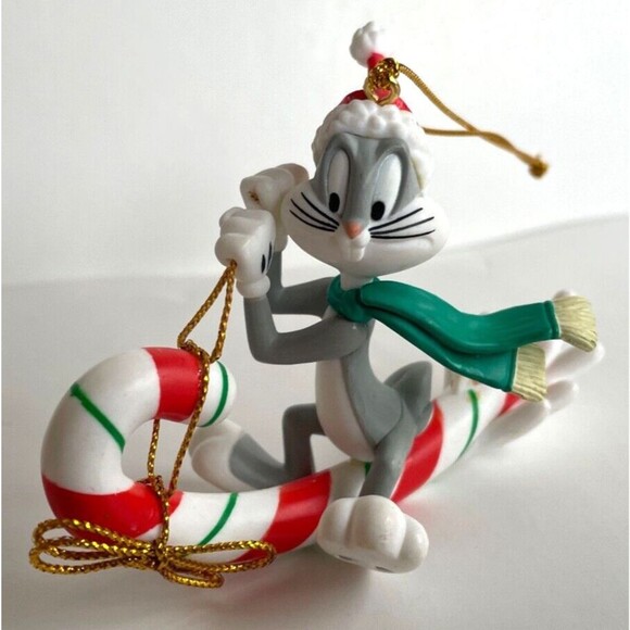 2 Looney Tunes Ornaments Bugs Buggy Candy Cane Tweety Bird Scooter Vintage - Picture 4 of 4